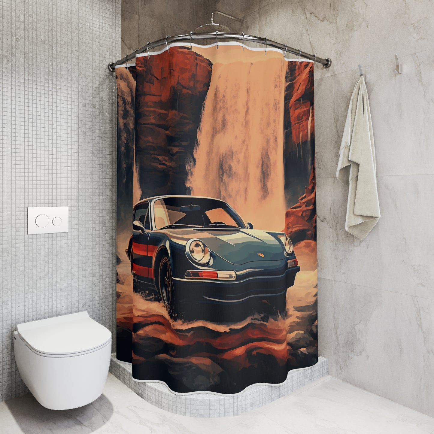Polyester Shower Curtain American Flag Porsche Abstract 3