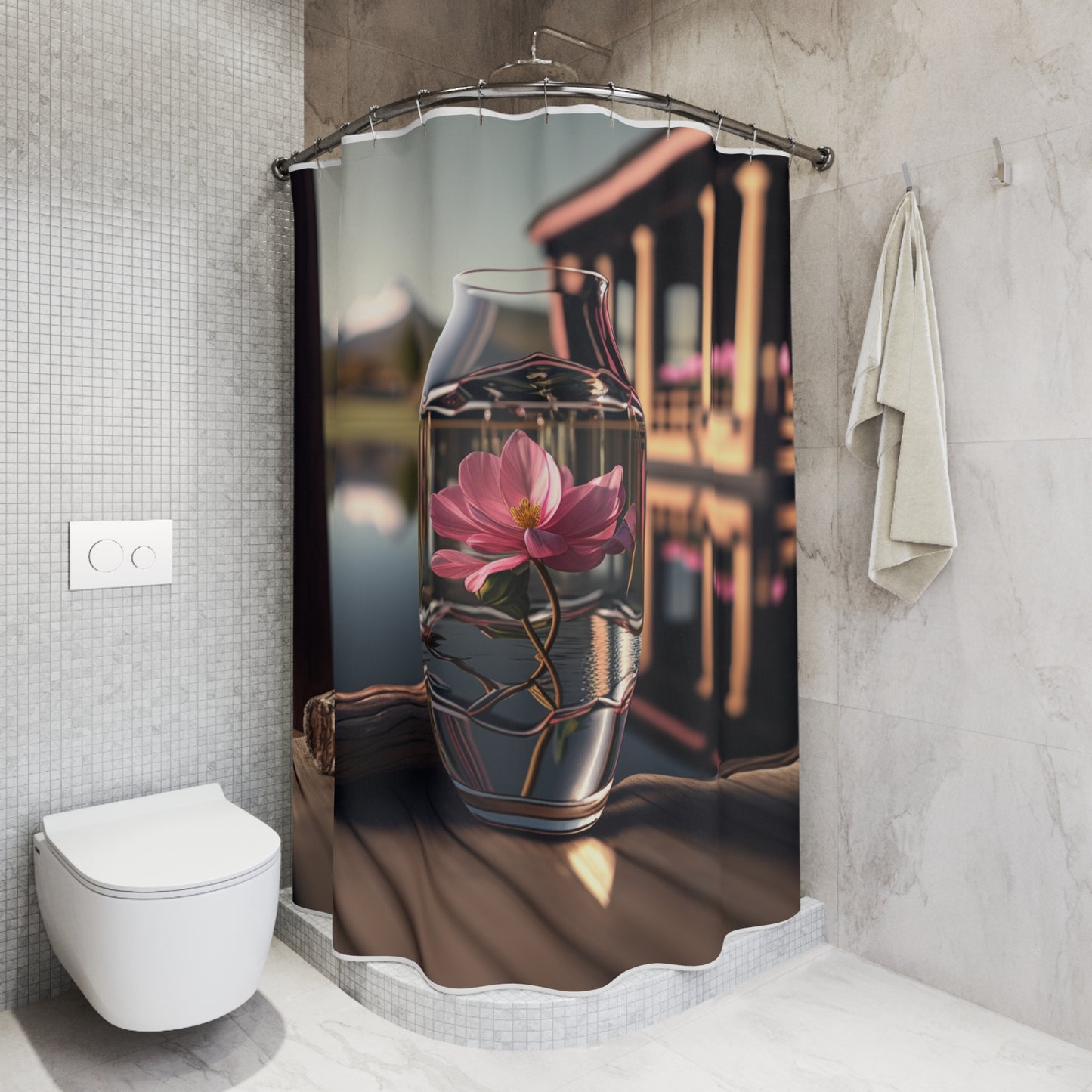 Polyester Shower Curtain Pink Magnolia 1