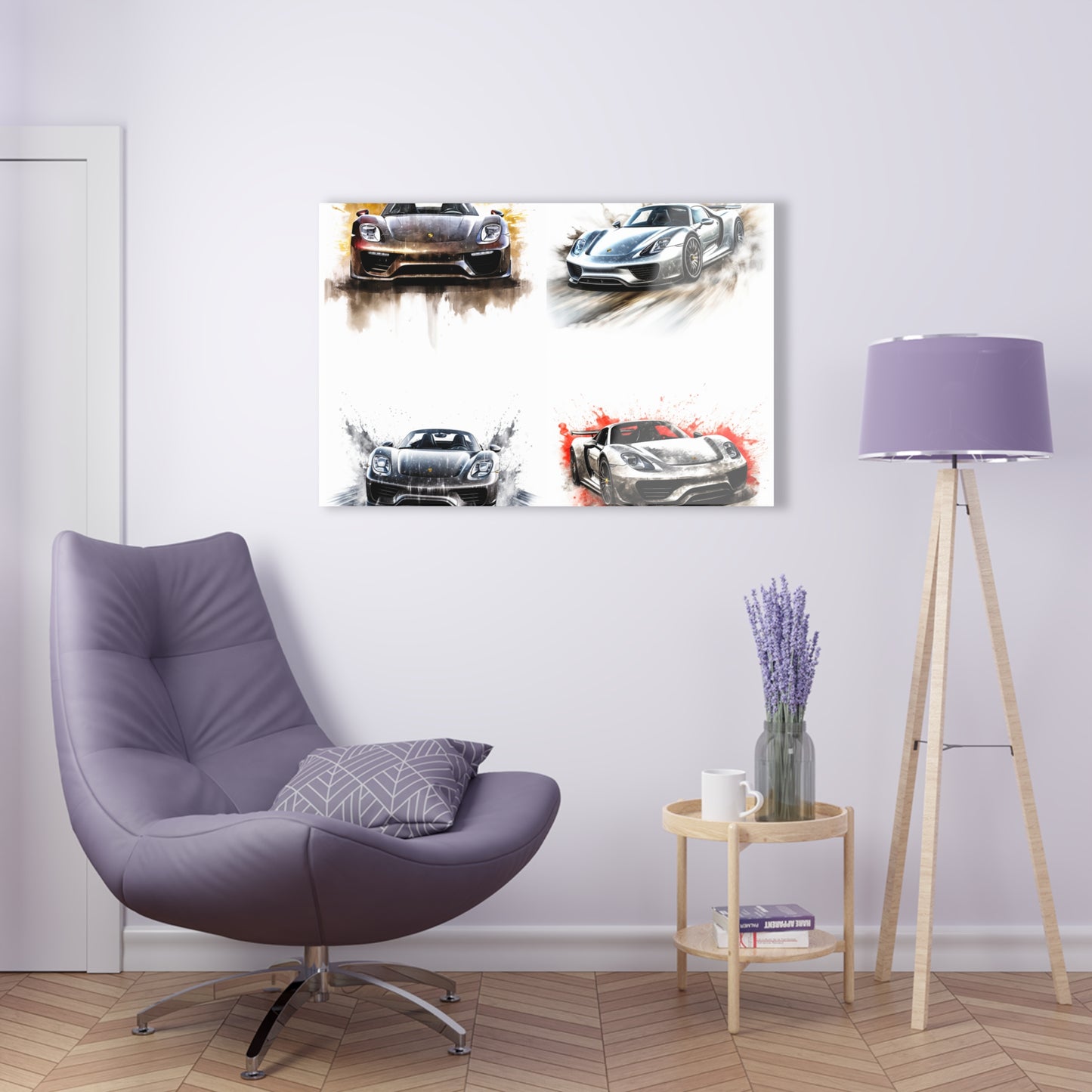 Acrylic Prints 918 Spyder white background driving fast with water splashing 5