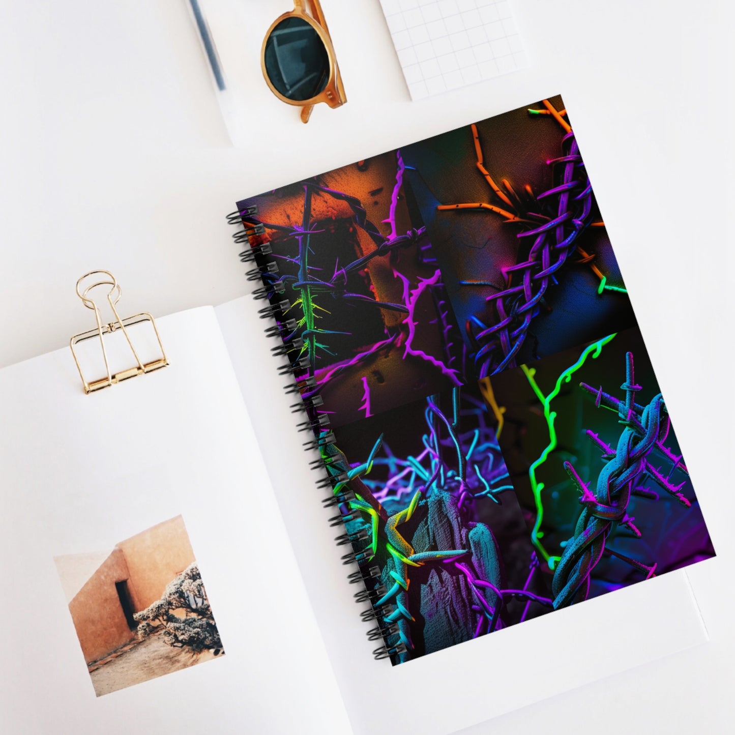 Spiral Notebook - Ruled Line Macro Neon Barbs 5