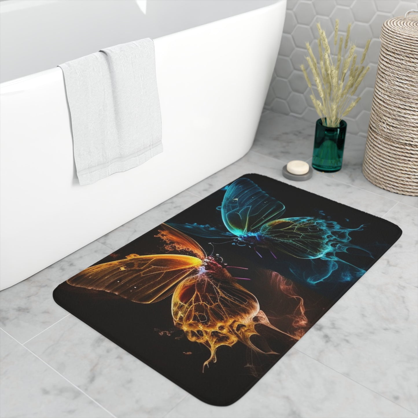 Memory Foam Bath Mat Kiss Neon Butterfly 1