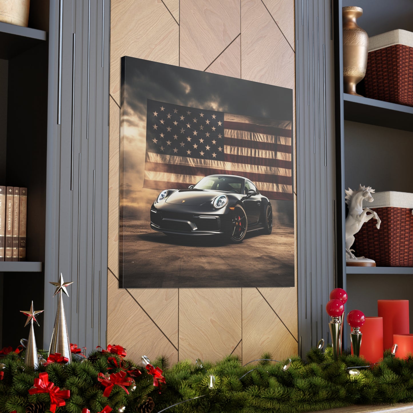 Canvas Gallery Wraps American Flag Background Porsche 4