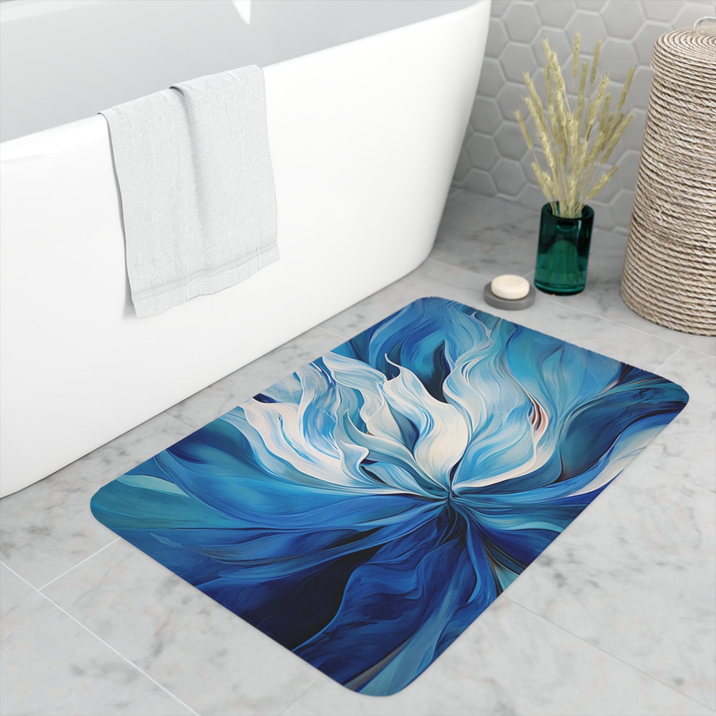 Memory Foam Bath Mat Blue Tluip Abstract 1