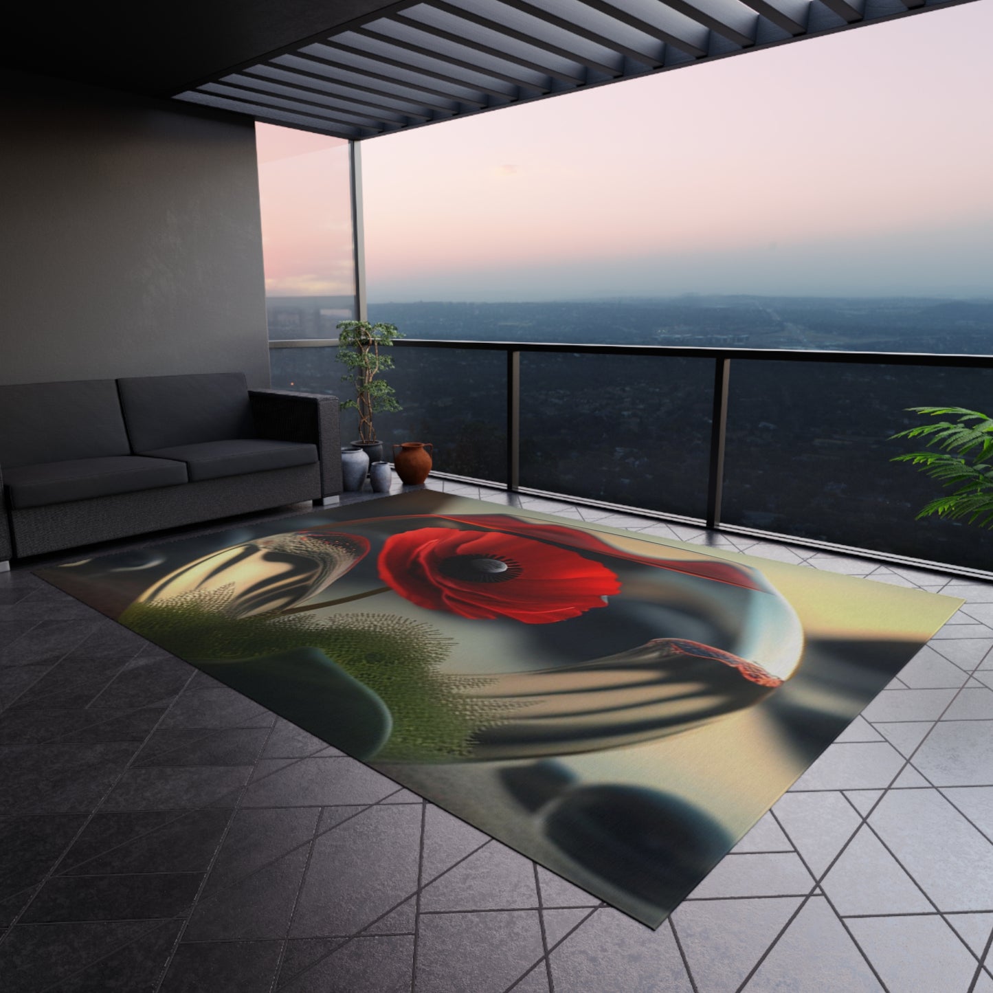 Outdoor Rug Red Anemone in a Vase 3