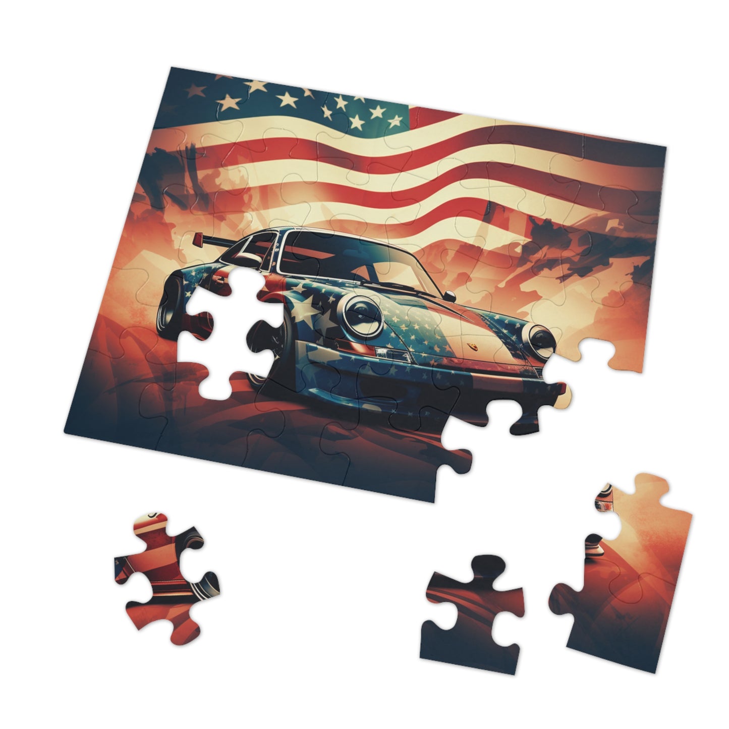 Jigsaw Puzzle (30, 110, 252, 500,1000-Piece) Abstract American Flag Background Porsche 4
