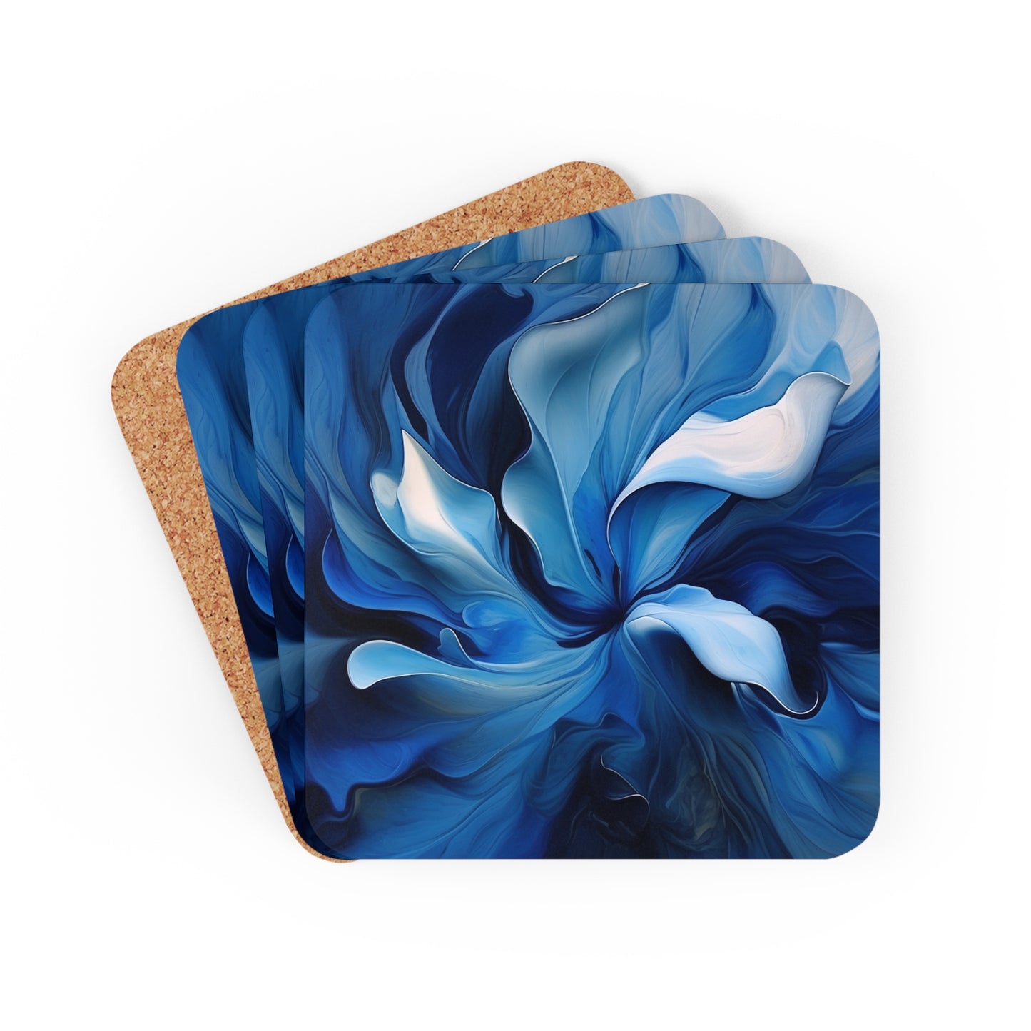 Corkwood Coaster Set Abstract Blue Tulip 4