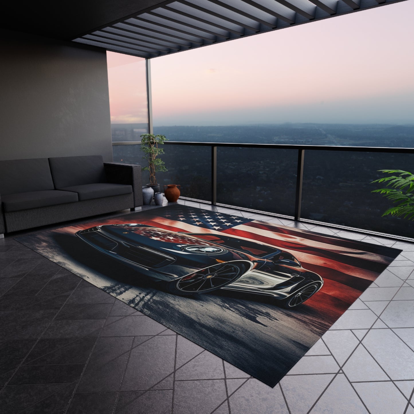 Outdoor Rug Abstract American Flag Background Porsche 2