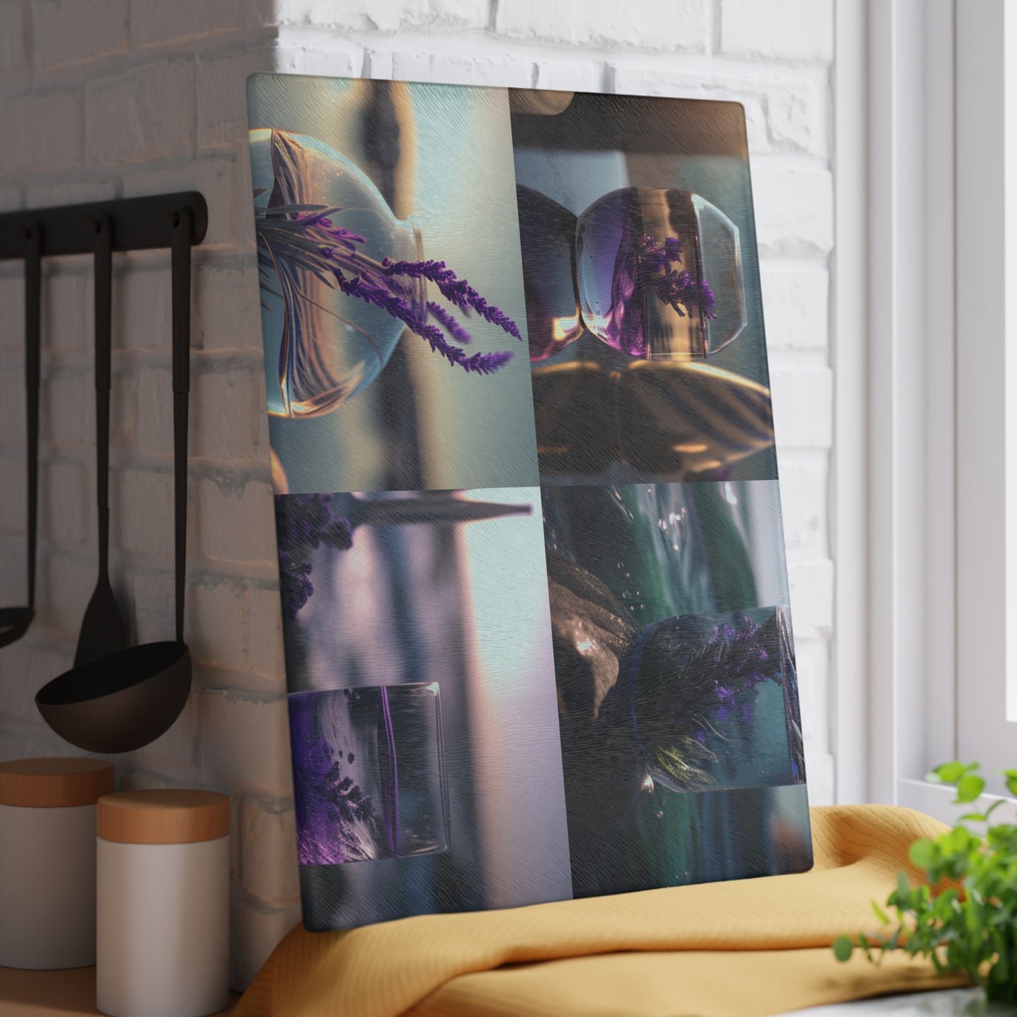 Glass Cutting Board Lavender in a vase 5