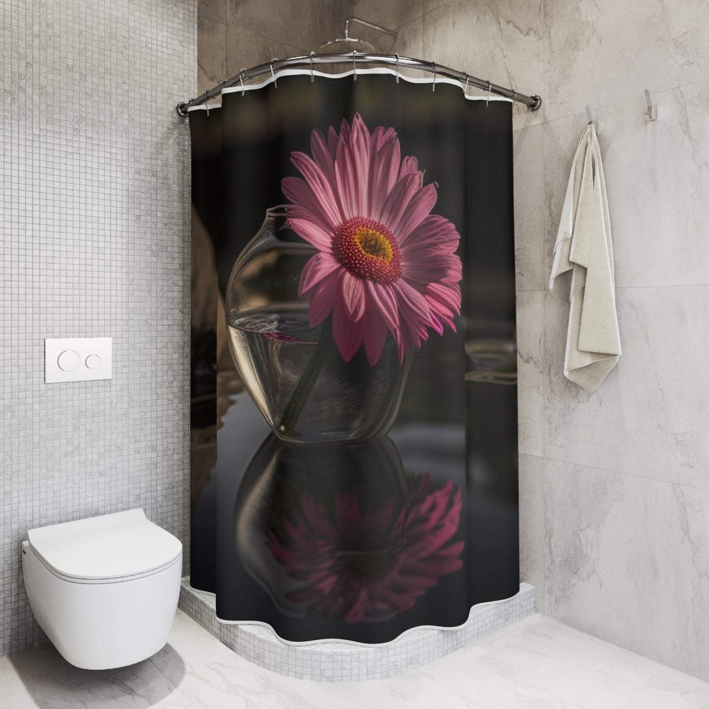 Polyester Shower Curtain Pink Daisy 2
