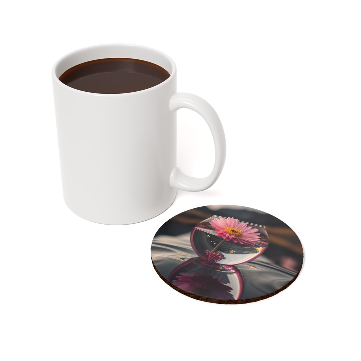 Cork Back Coaster Pink Daisy 1