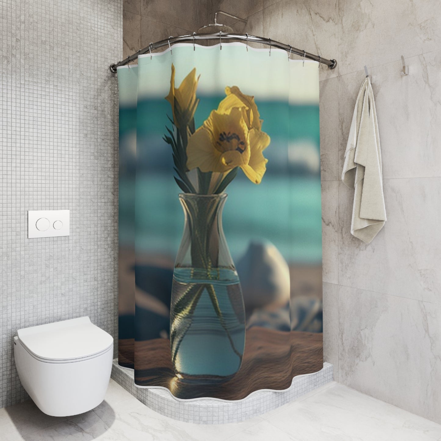 Polyester Shower Curtain Yellow Gladiolus glass 4
