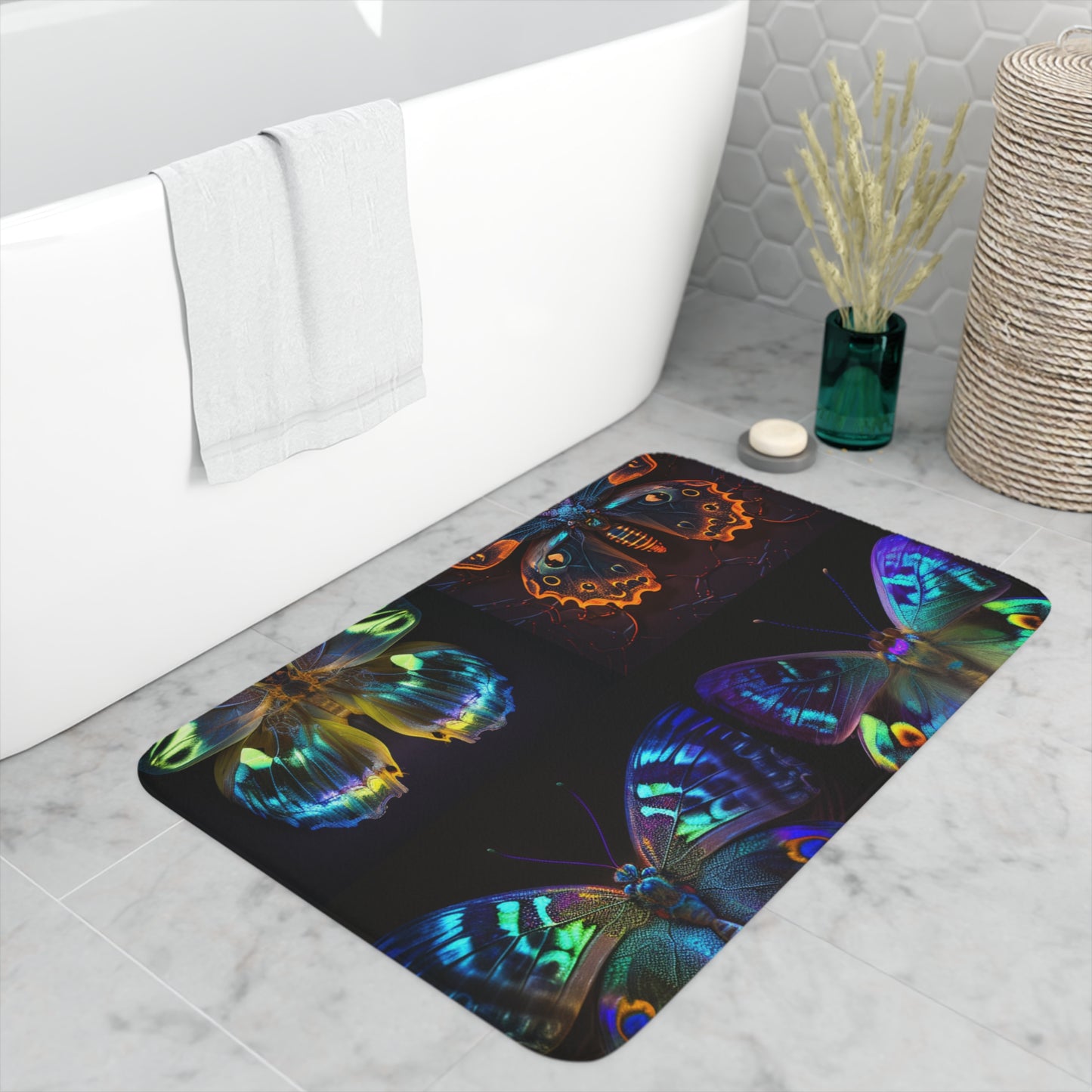 Memory Foam Bath Mat Neon Hue Butterfly 5