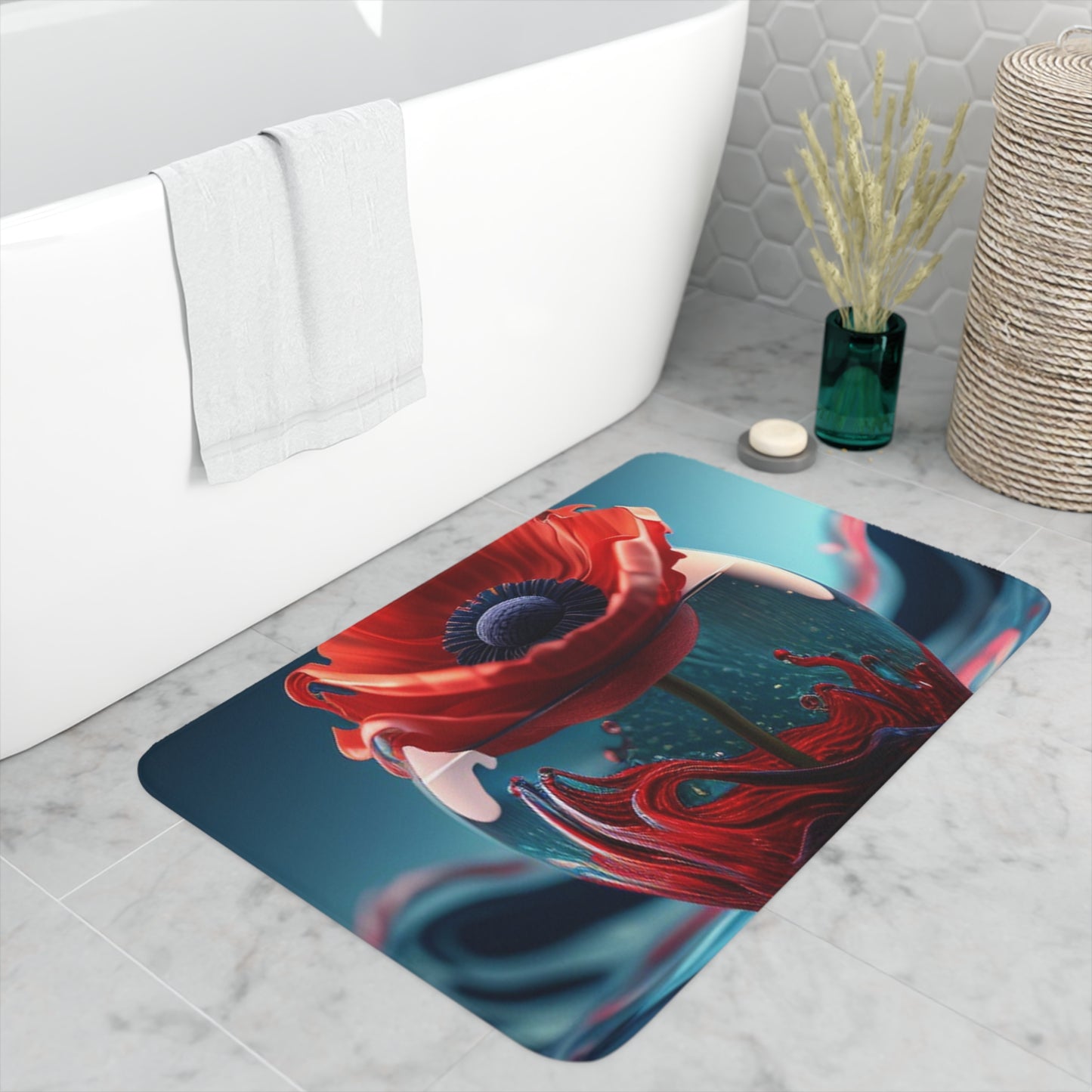 Memory Foam Bath Mat Red Anemone in a Vase 2