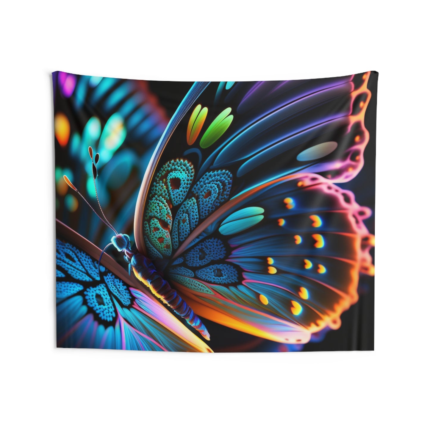Indoor Wall Tapestries Neon Butterfly Macro 2