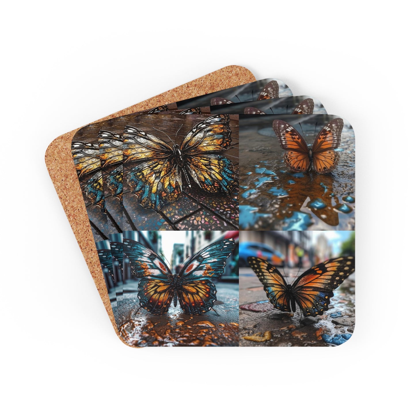 Corkwood Coaster Set Water Butterfly Street 5