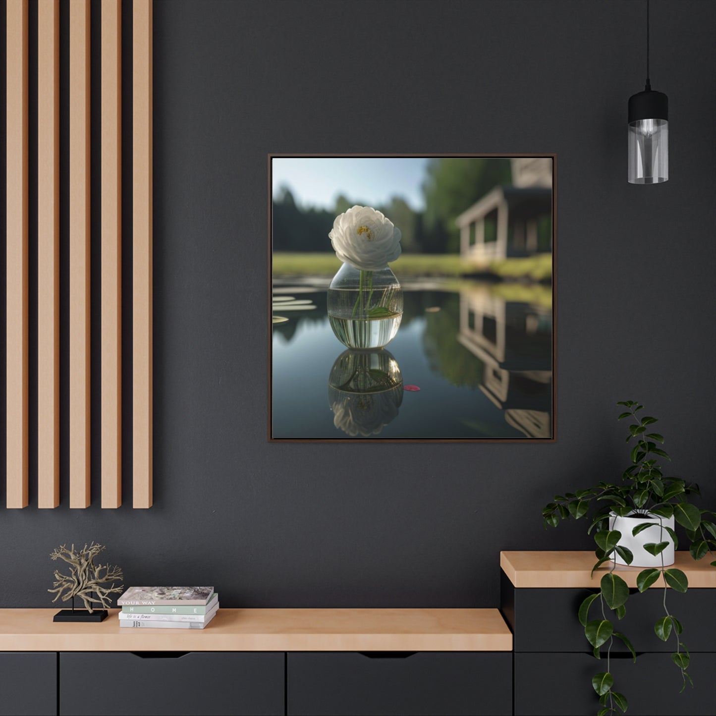 Gallery Canvas Wraps, Square Frame White Peony glass vase 1
