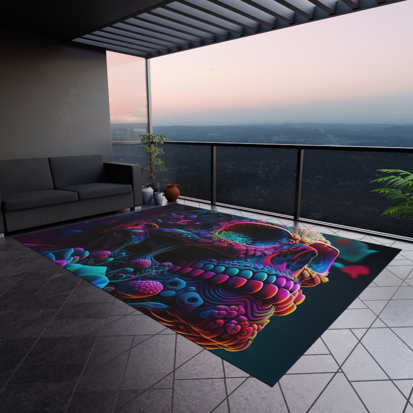 Outdoor Rug Florescent Skull Death 3