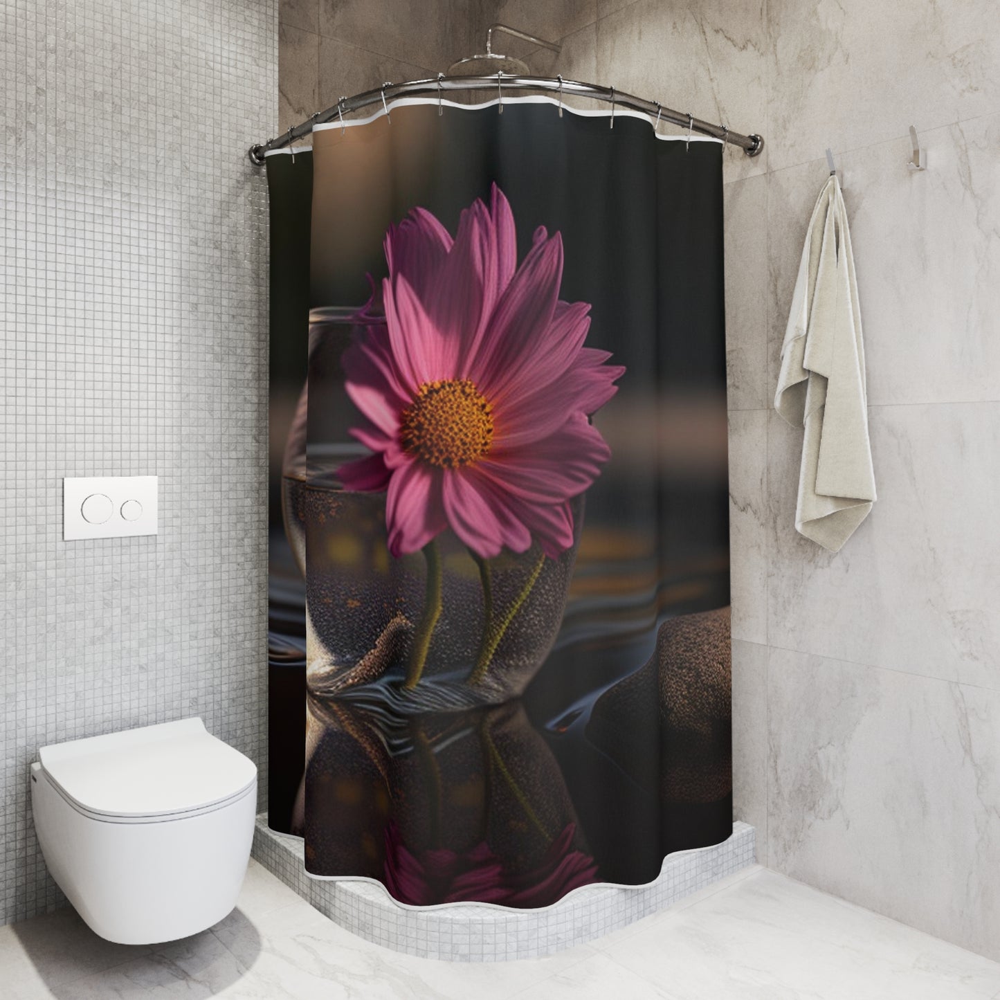 Polyester Shower Curtain Pink Daisy 4