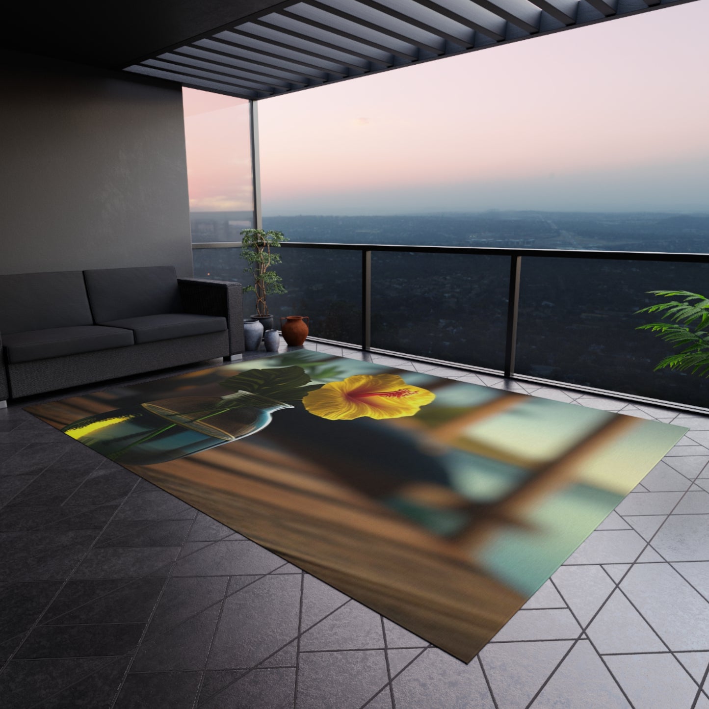 Outdoor Rug Yellow Hibiscus Wood 2