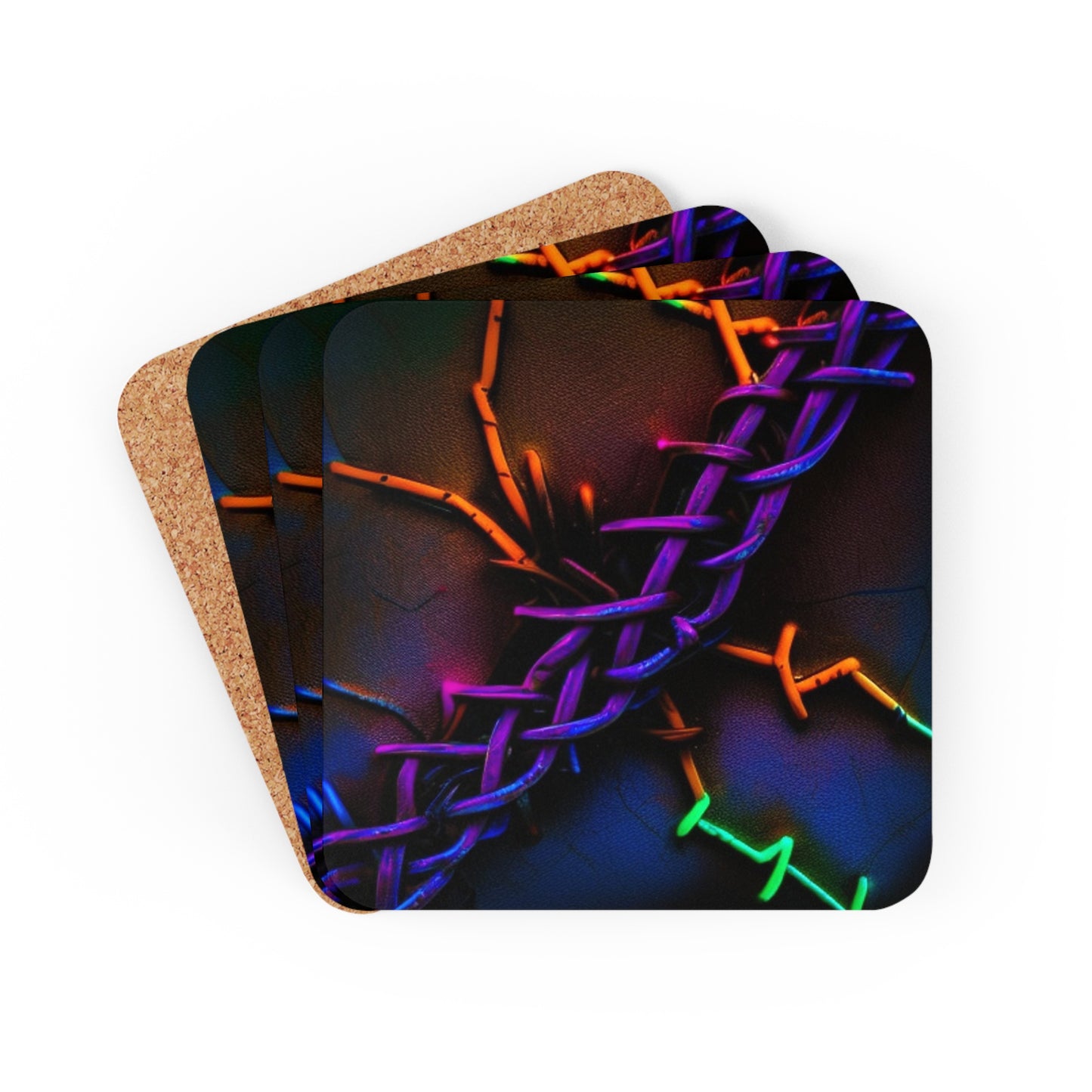 Corkwood Coaster Set Macro Neon Barbs 2