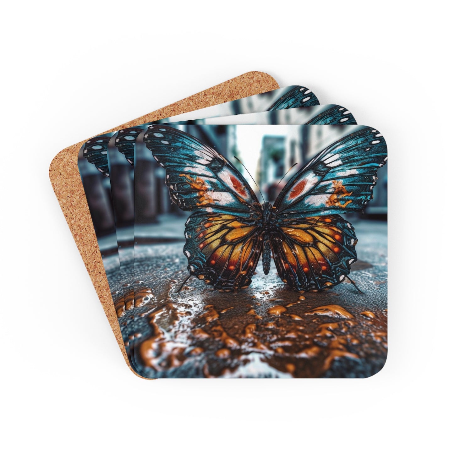 Corkwood Coaster Set Water Butterfly Street 3