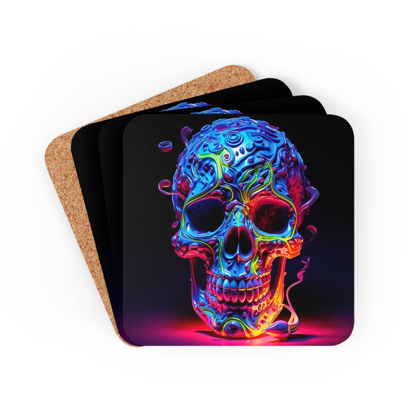 Corkwood Coaster Set Macro Skull Color 3