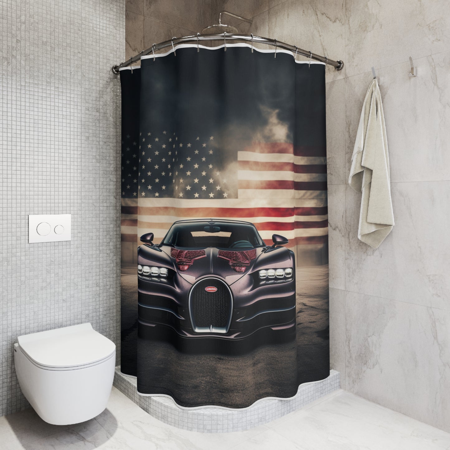 Polyester Shower Curtain American Flag Background Bugatti 2