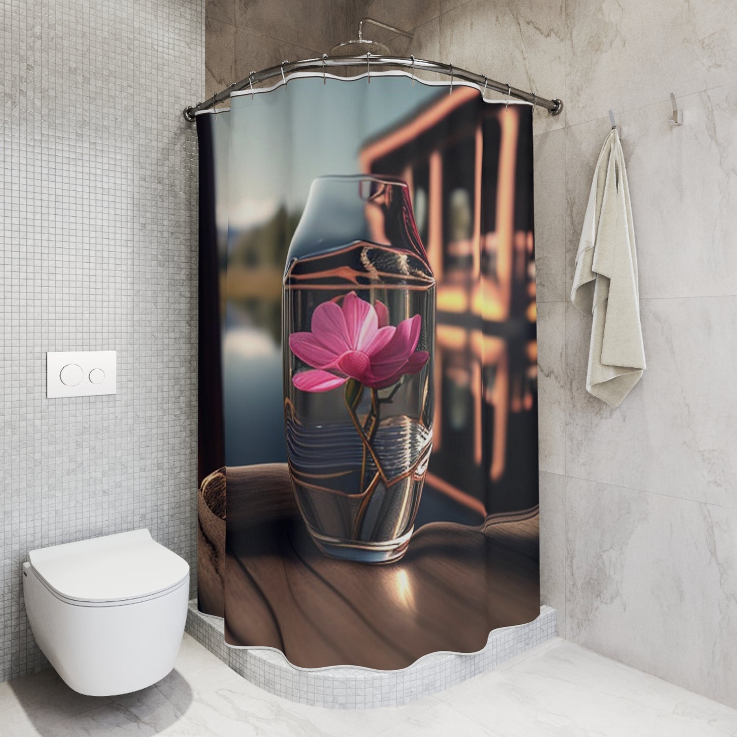 Polyester Shower Curtain Magnolia in a Glass vase 3