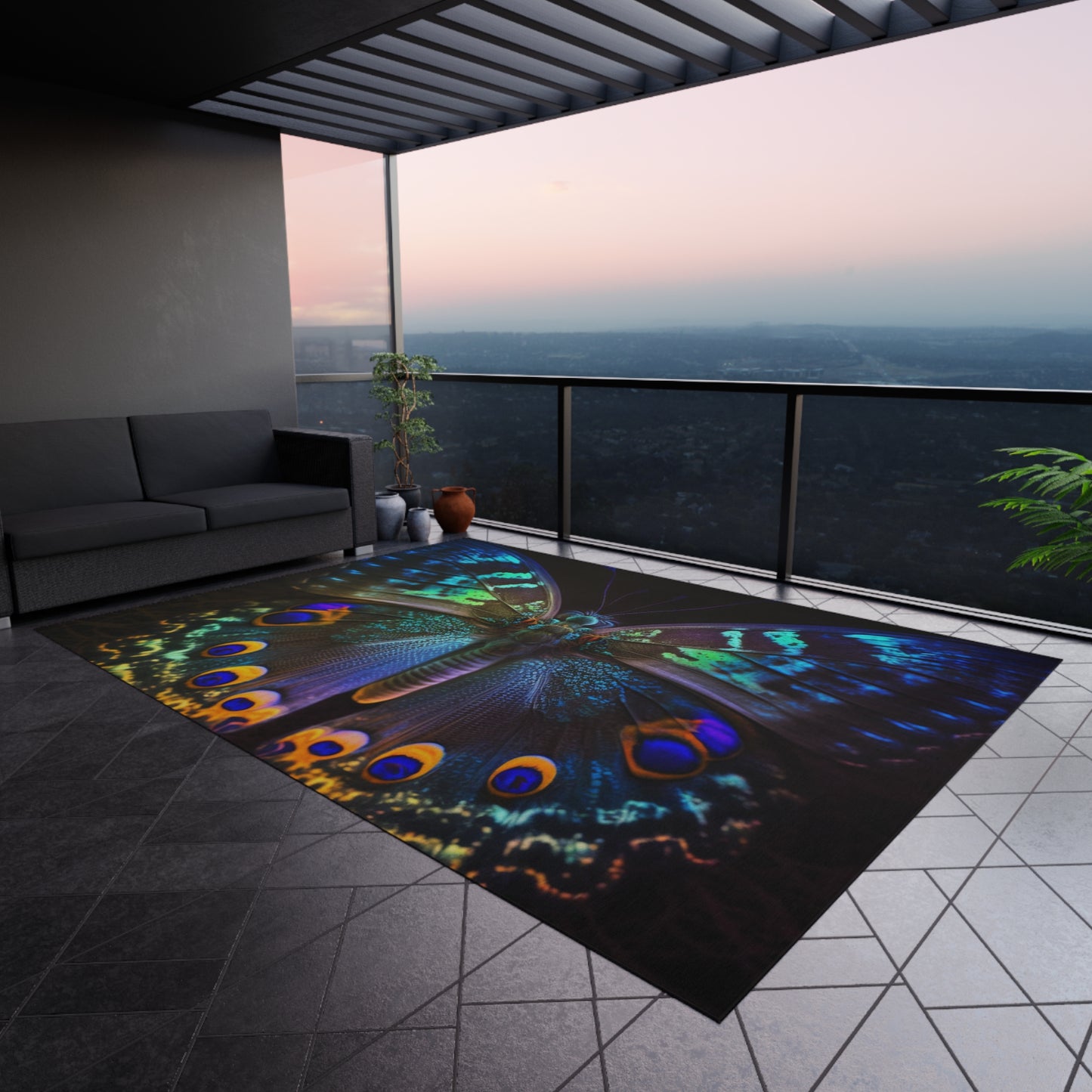 Outdoor Rug Neon Hue Butterfly 3