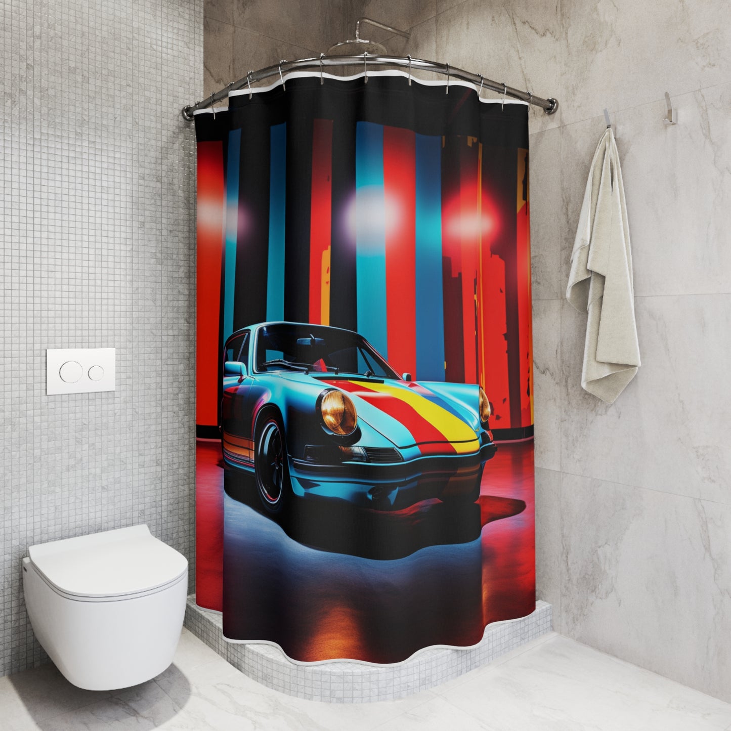 Polyester Shower Curtain Macro American Flag Porsche 3
