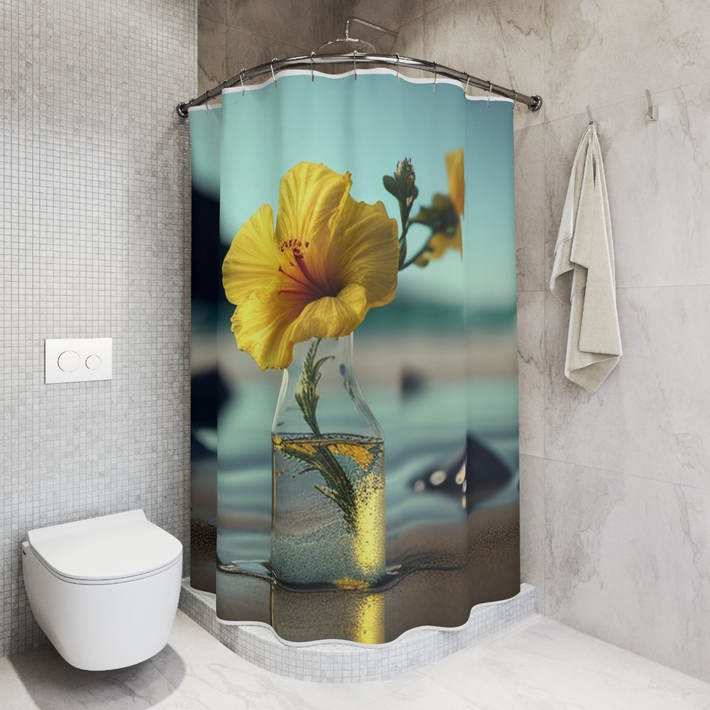 Polyester Shower Curtain Yellow Hibiscus glass 3