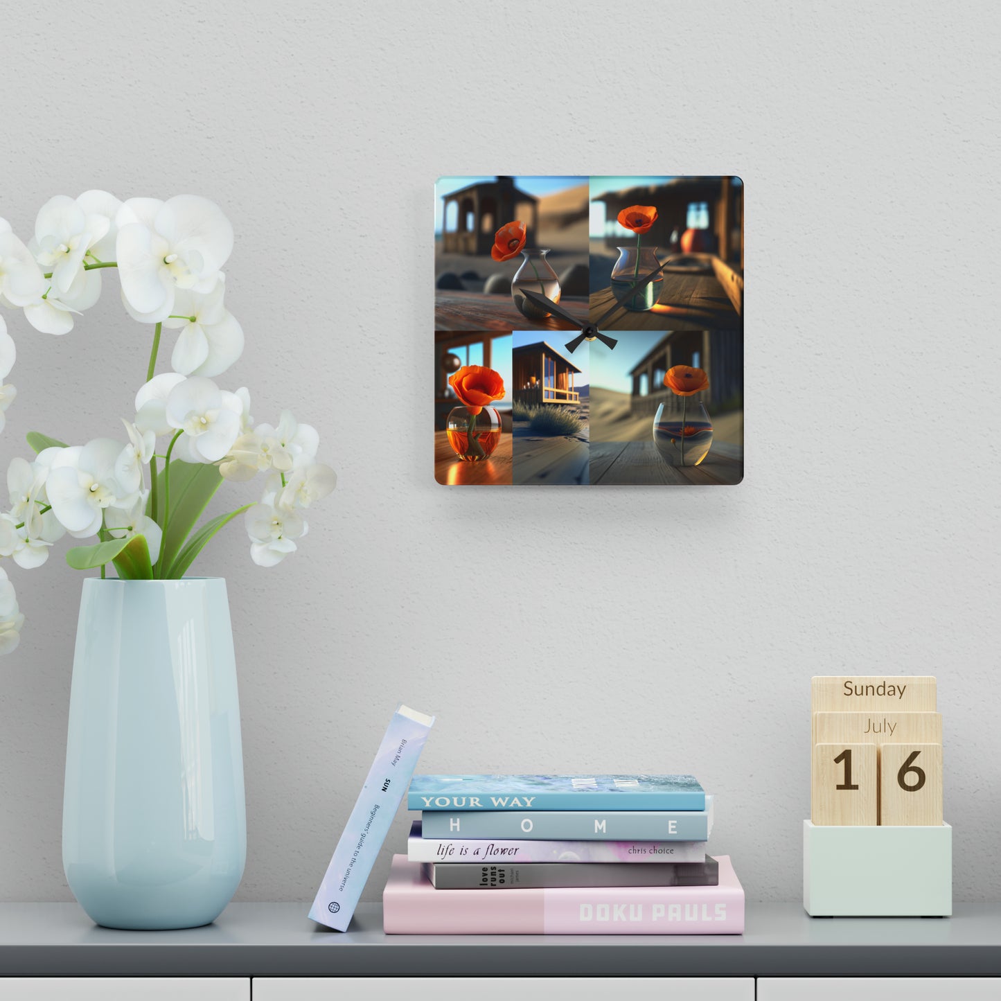 Acrylic Wall Clock Poppy in a Glass Vase 5