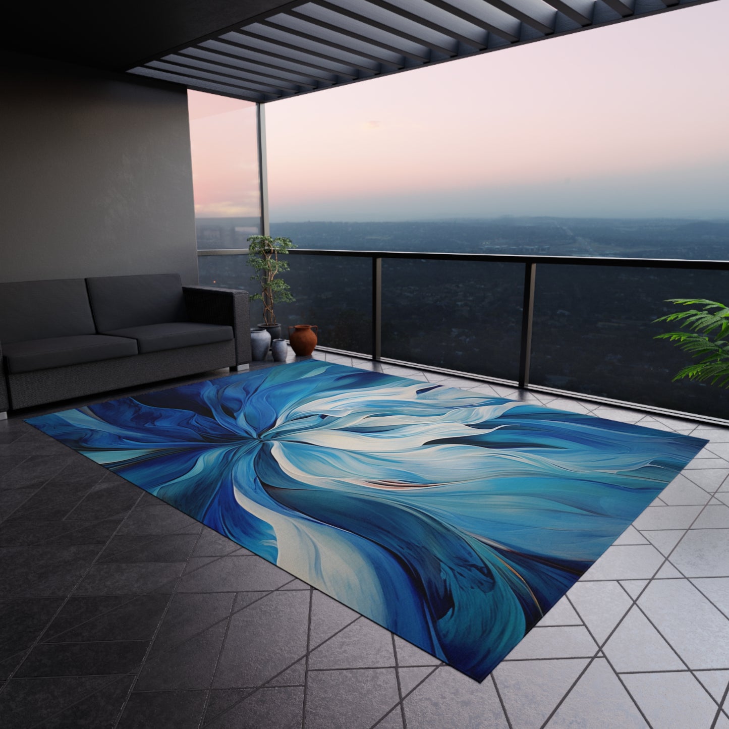 Outdoor Rug Blue Tluip Abstract 1