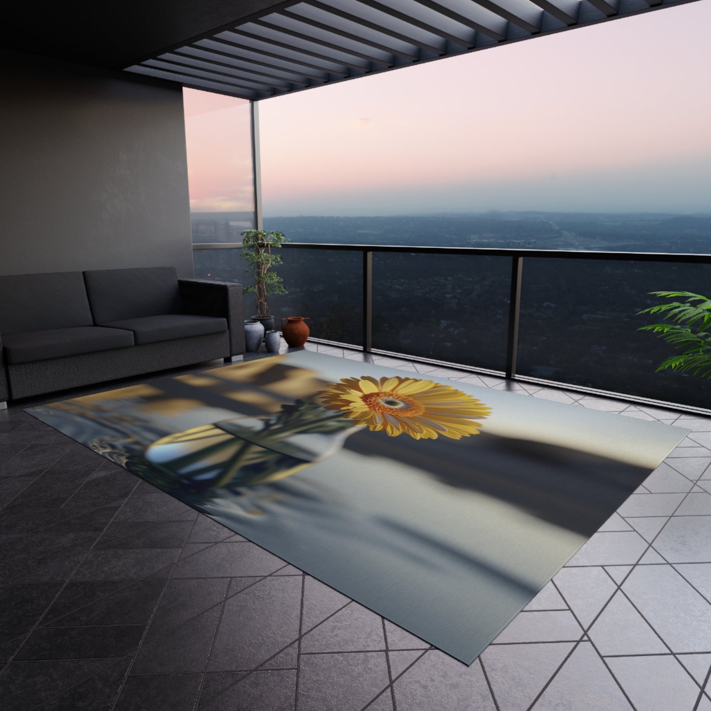 Outdoor Rug yello Gerbera glass 4