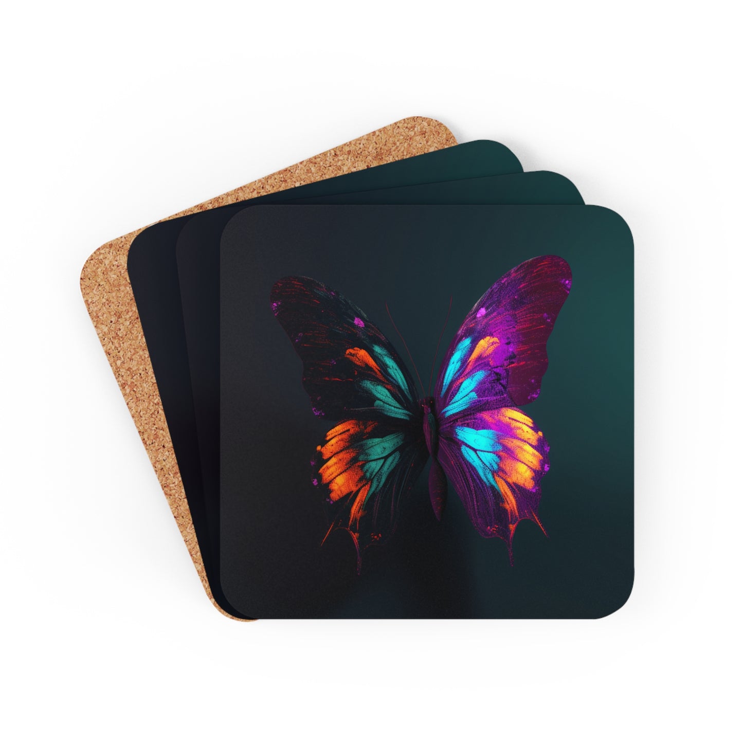 Corkwood Coaster Set Hyper Colorful Butterfly Purple 2