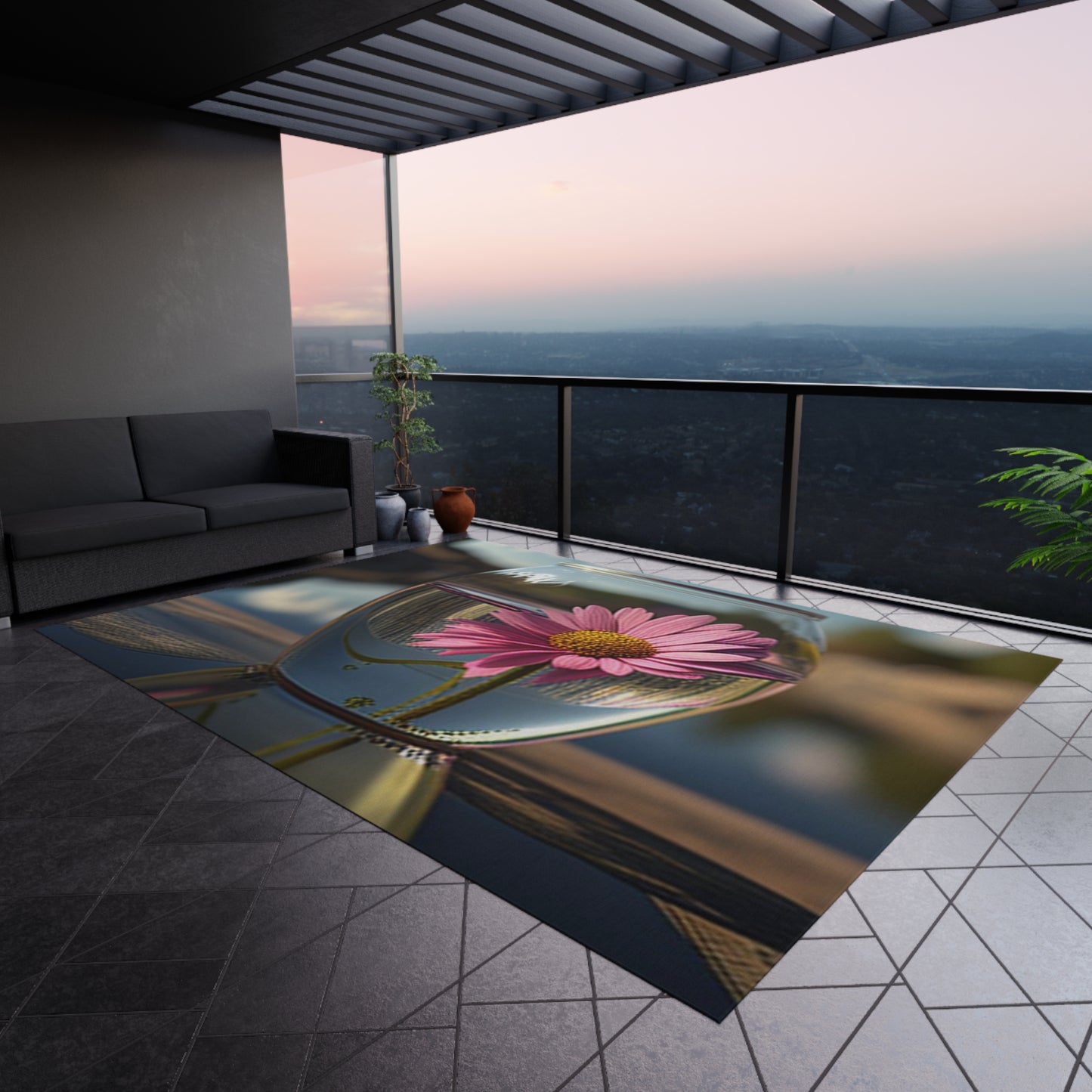 Outdoor Rug Pink Daisy 3