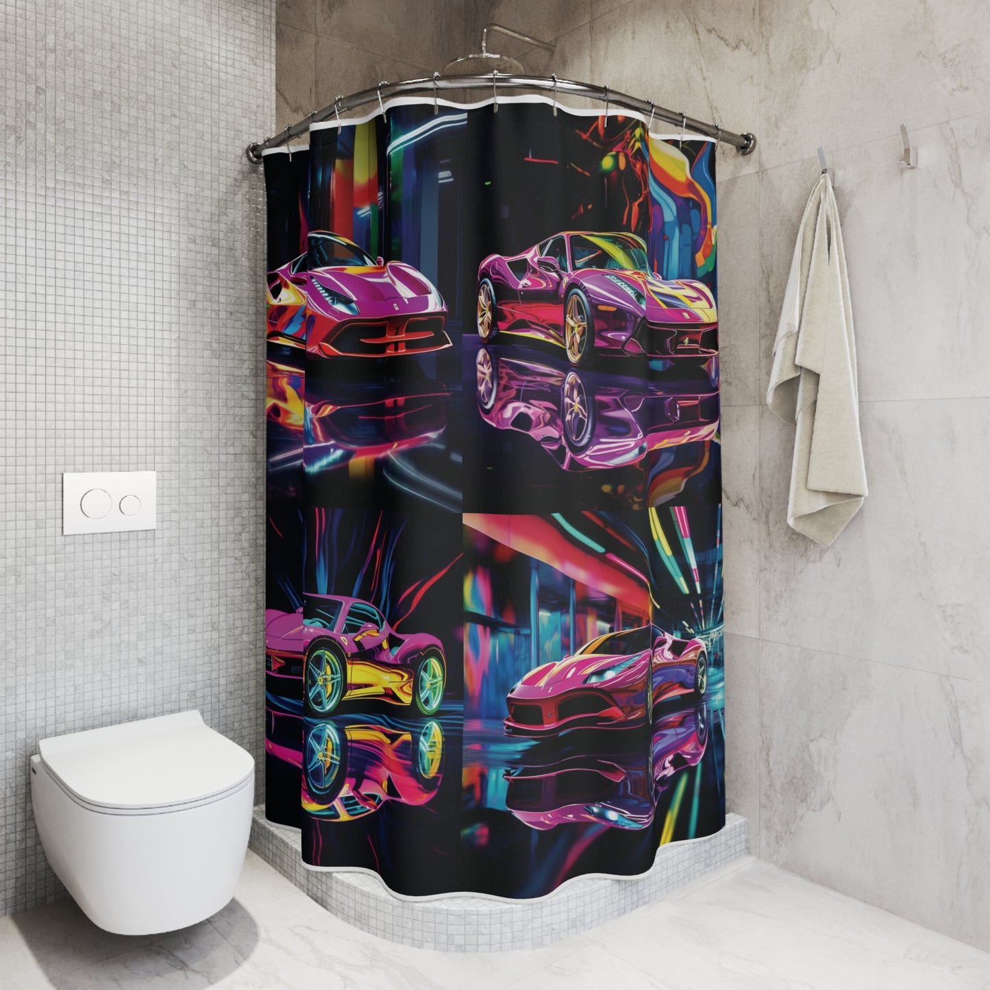 Polyester Shower Curtain Pink Macro Ferrari 5