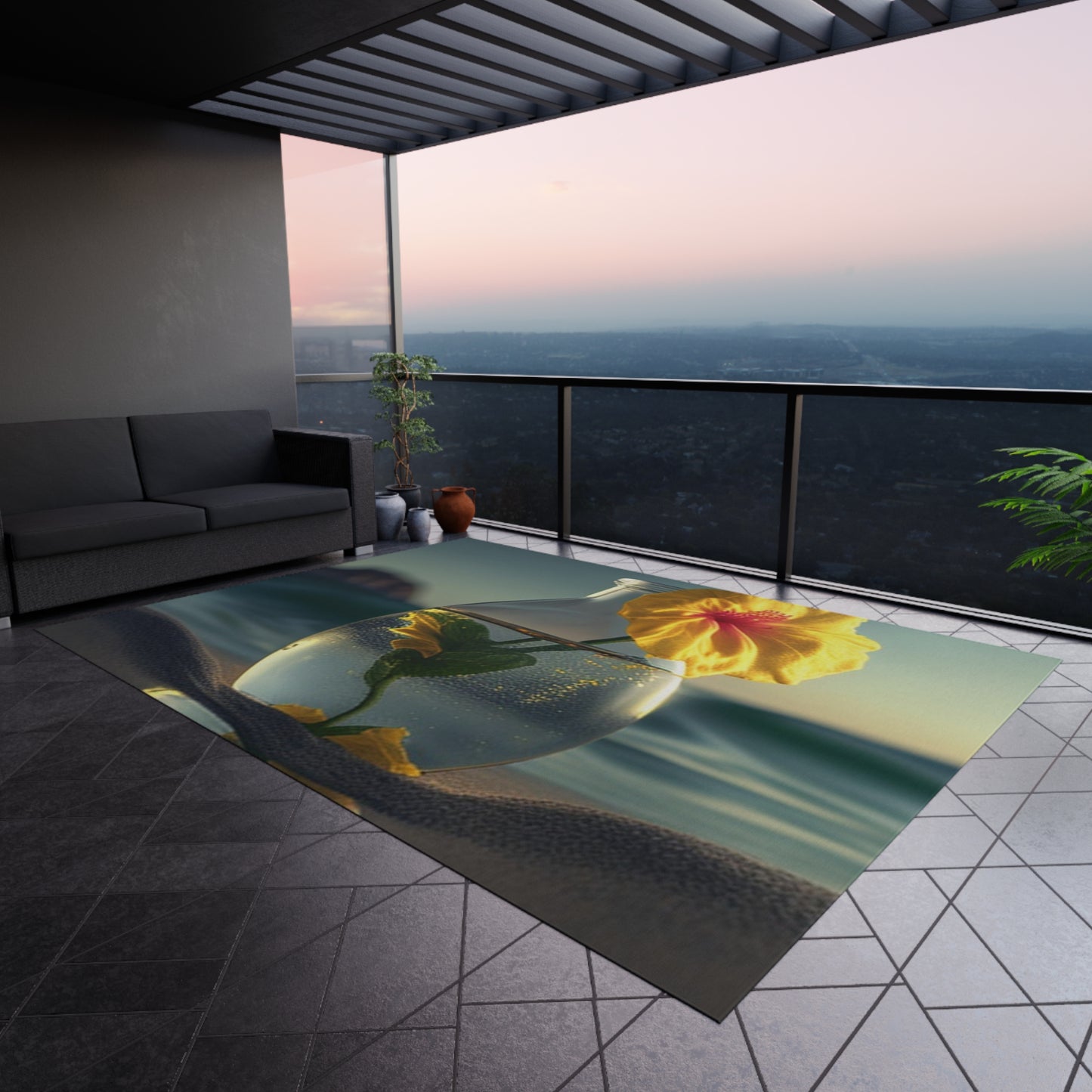 Outdoor Rug Yellow Hibiscus glass 2