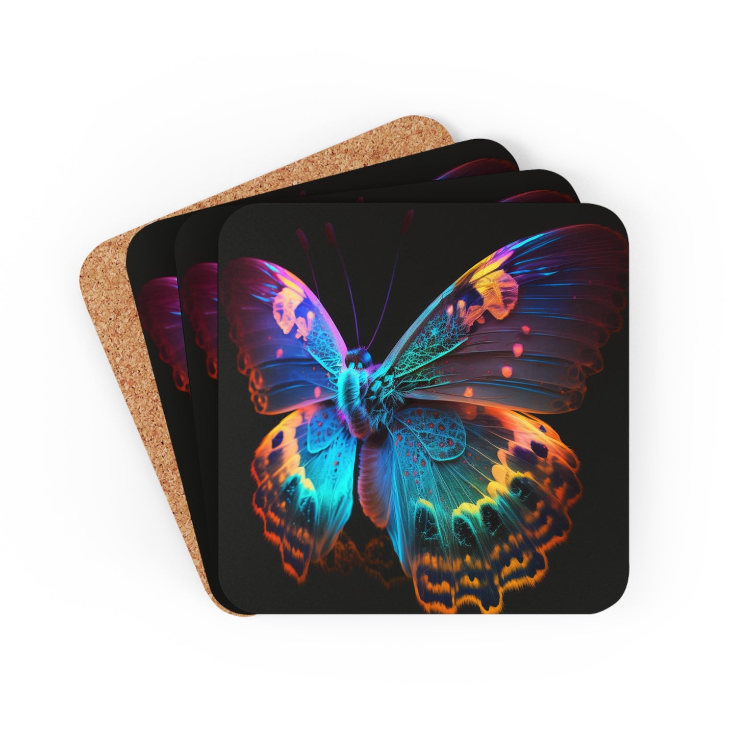 Corkwood Coaster Set Raw Hyper Color Butterfly 4