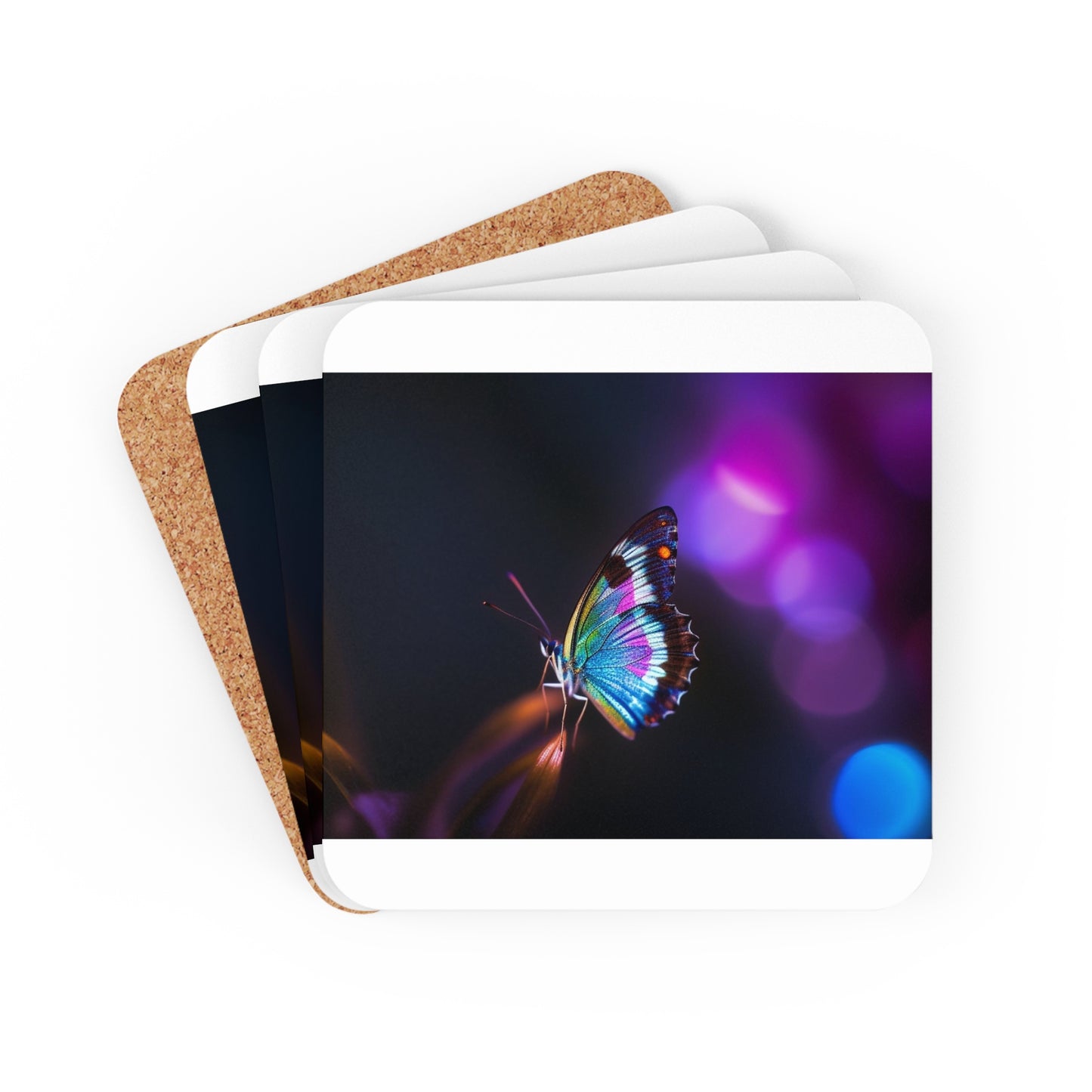 Corkwood Coaster Set Photo Realistic Butterfly 1