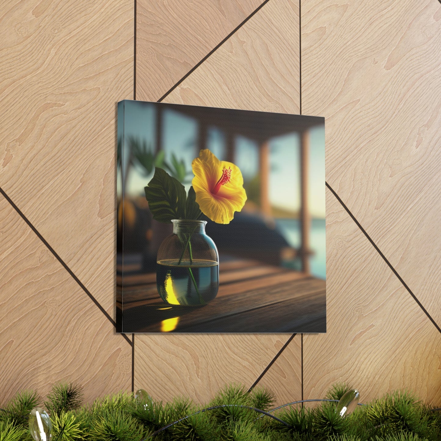 Canvas Gallery Wraps Yellow Hibiscus Wood 2