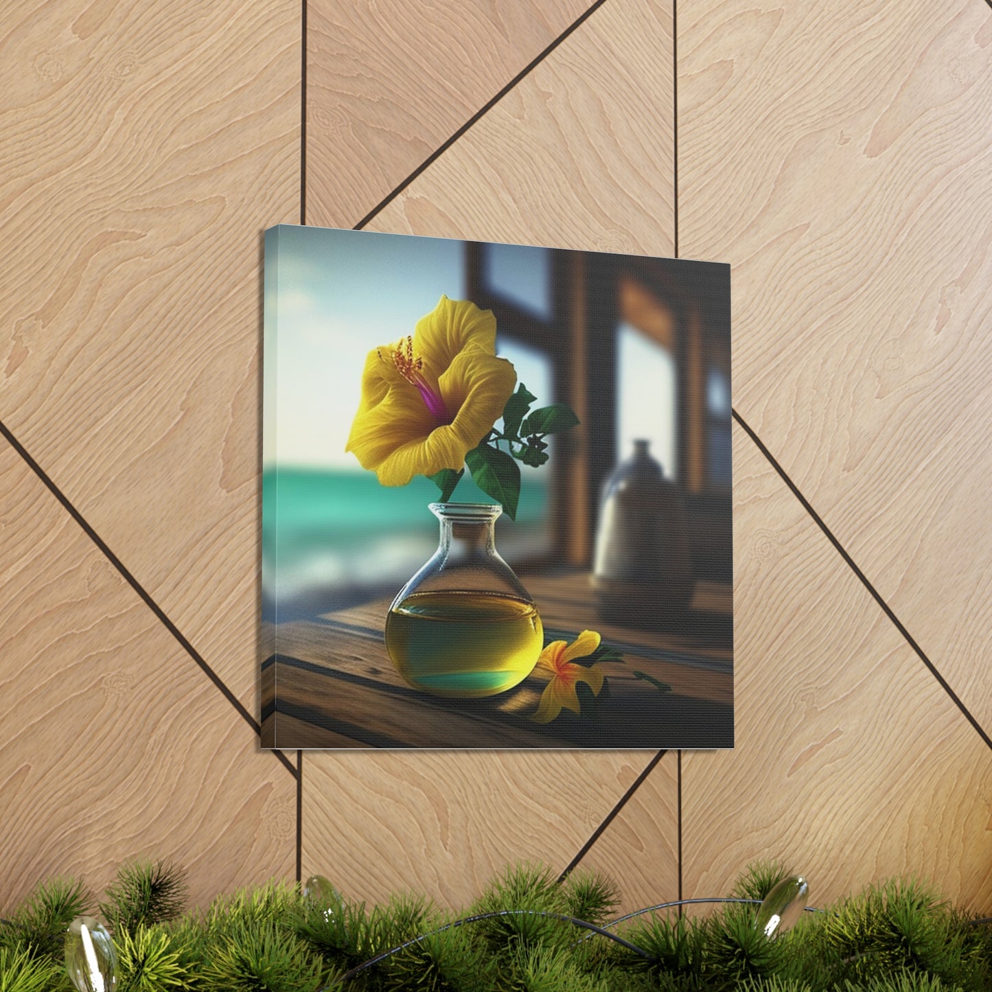 Canvas Gallery Wraps Yellow Hibiscus Wood 1