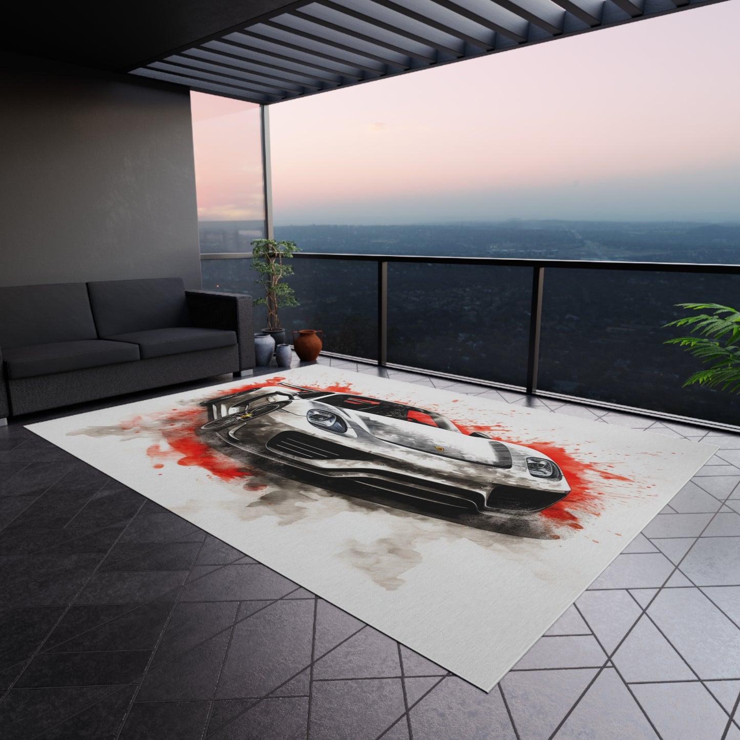 Outdoor Rug 918 Spyder white background driving fast with water splashing 4