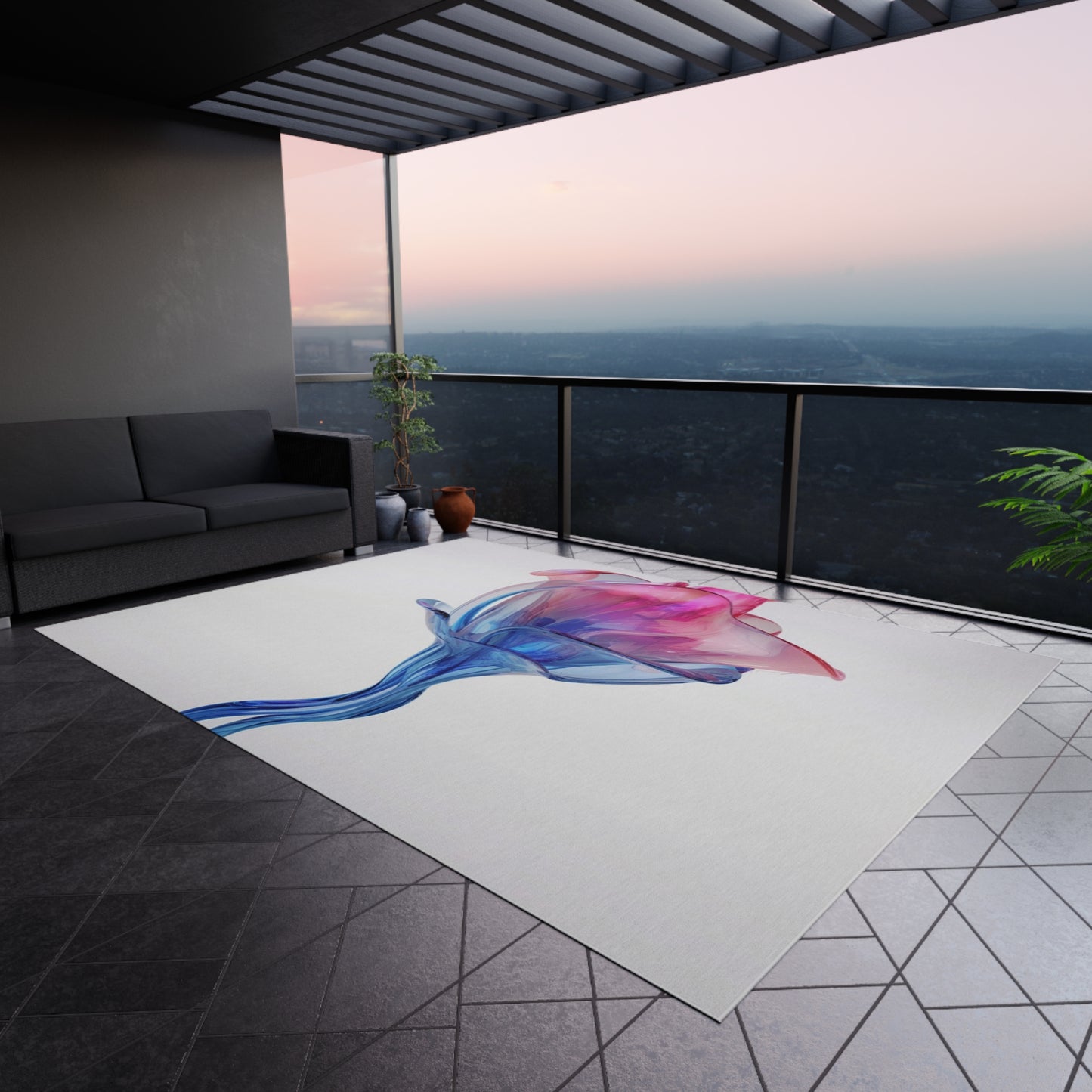 Outdoor Rug Pink & Blue Tulip Rose 4