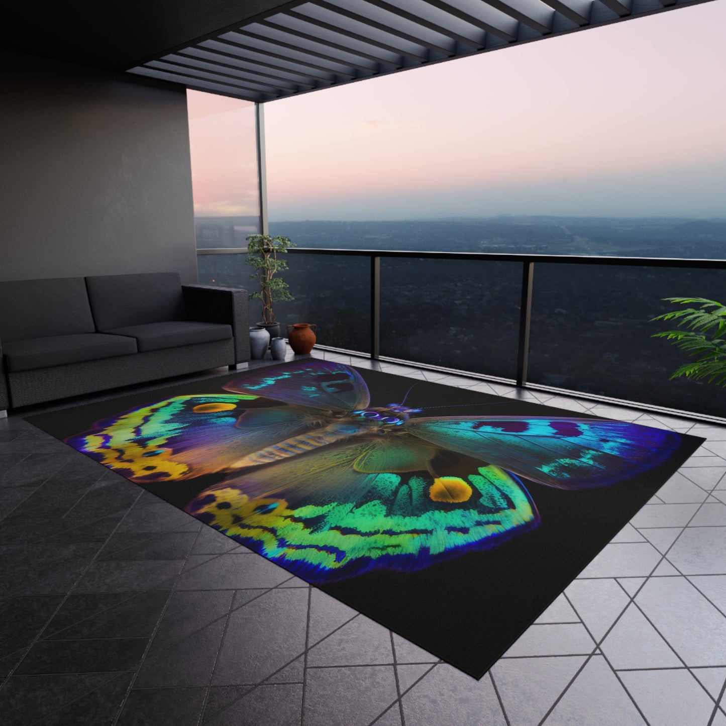Outdoor Rug Neon Hue Butterfly 4