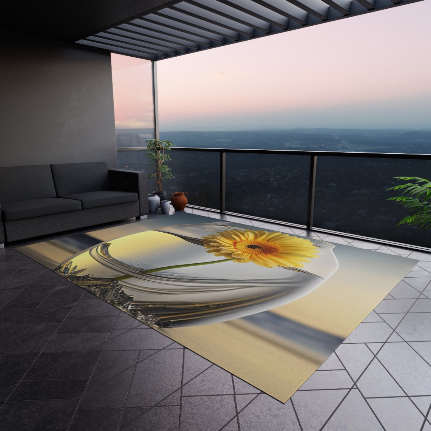 Outdoor Rug yello Gerbera glass 1