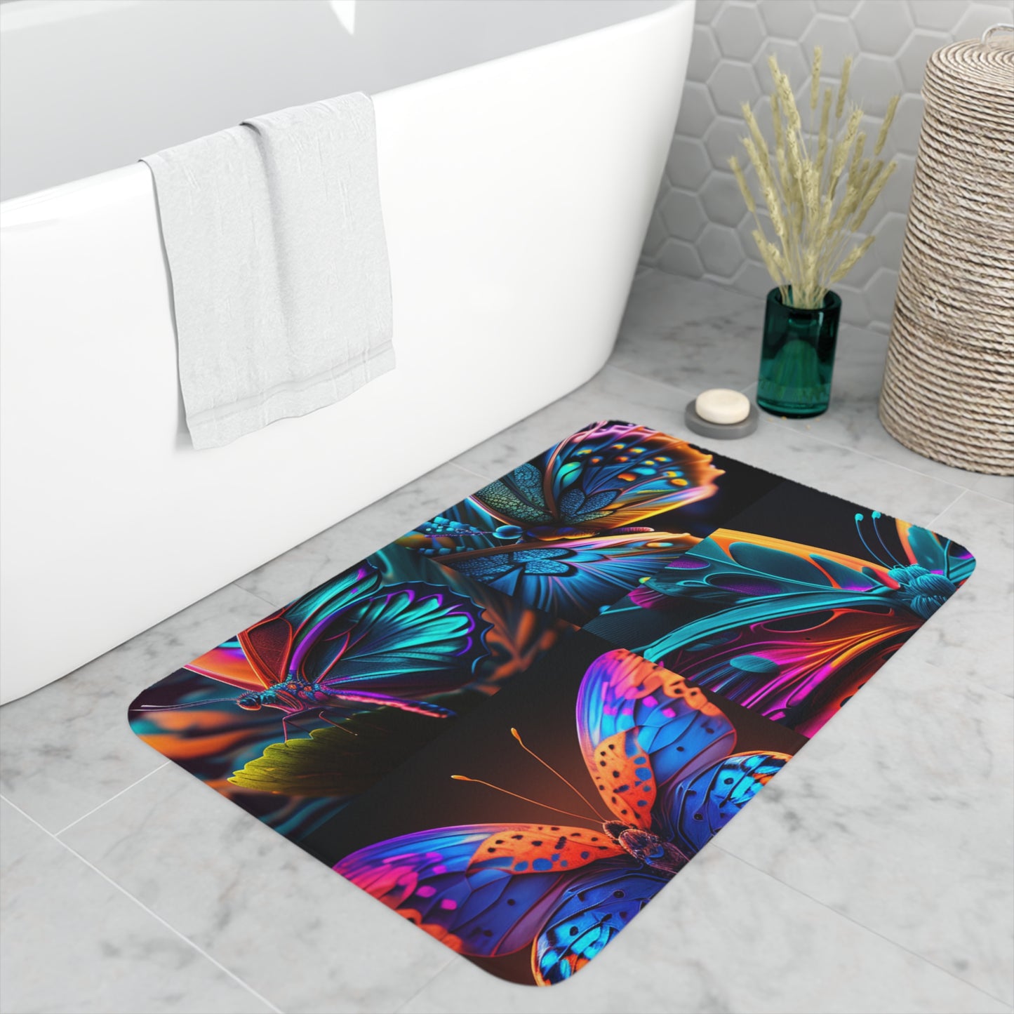 Memory Foam Bath Mat Neon Butterfly Macro 5