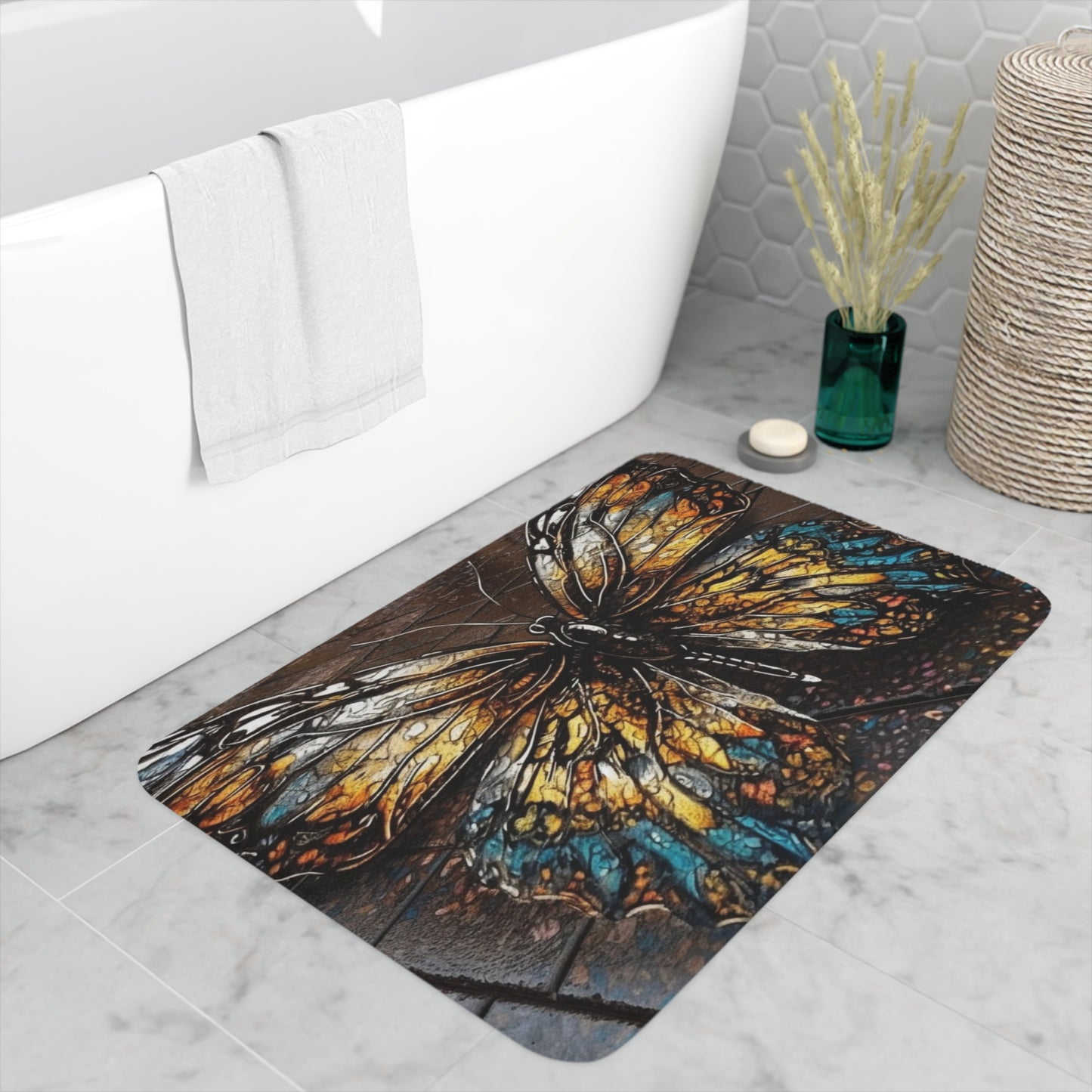 Memory Foam Bath Mat Water Butterfly Street 1