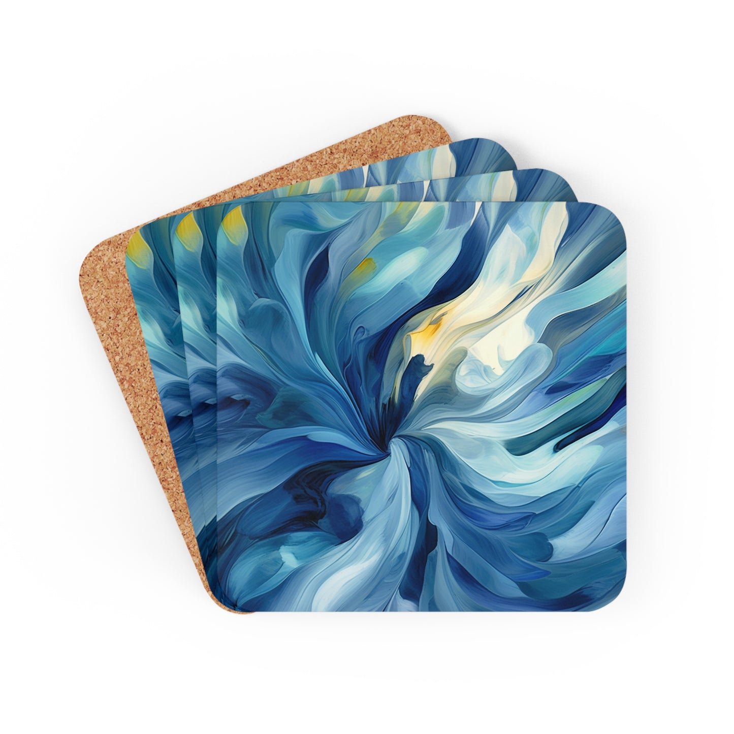 Corkwood Coaster Set Blue Tluip Abstract 4