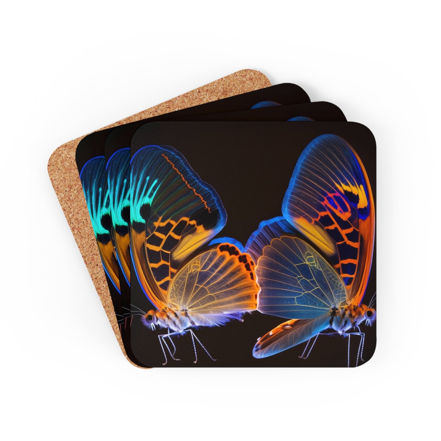 Corkwood Coaster Set Neon Glo Butterfly 2